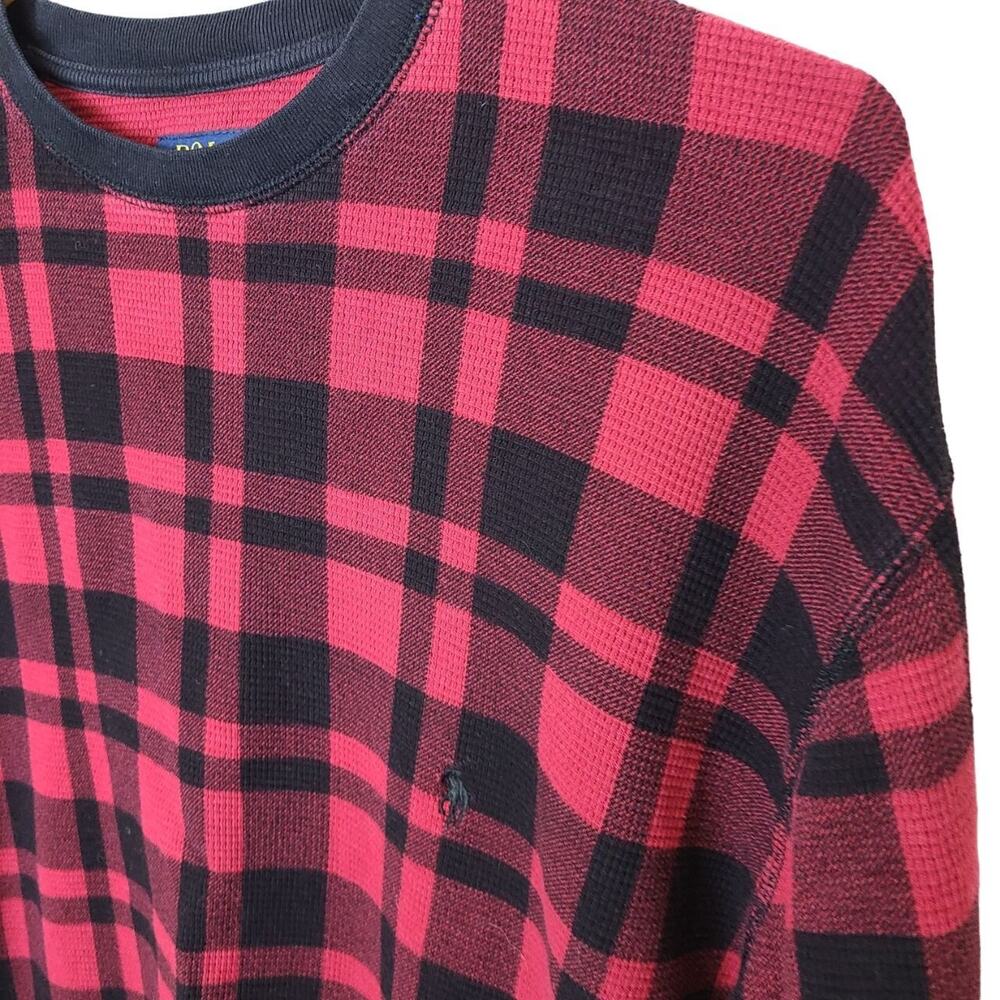 Polo Ralph Lauren Mens Red Buffalo Plaid Waffle Knit Thermal Shirt Size L Preppy - Picture 5 of 7